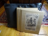 (OFFICE) LEATHER PORTFOLIO BAG WITH 18 ENGRAVINGS FROM HARPER'S WEEKLY FROM 1869 - 1871 SOME MATTED