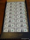 (OFFICE) PLATE BLOCK OF 16 UNCUT AND UNCIRCULATED $1 BILLS FROM 1981 SERIES, ITEM IS SOLD AS IS