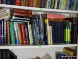 (OFFICE) SHELF 3- MISC.. BOOKS- NORTH AMERICAN CURRENCY, 4 VOLUMES ON HISTORY OF WORLD WAR, GLASS OF