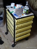 (MBED) ROLLING 5 DRAWER STORAGE CART- 14 IN X 17 IN X 28 IN, ITEM IS SOLD AS IS WHERE IS WITH NO