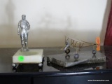(MBED) 2 STATUES- METAL ALABASTER ASHTRAY WITH PILOT- 7 IN H AND COPPER AND GRANITE MODEL OF