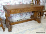 (BED1) ANTIQUE HEAVILY CARVED DOLPHIN BASE FOYER/WRITHING TABLE WITH 1 DRAWER AT THE END OF THE