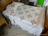 (BED1) FULL SIZE BOX SPRING AND MATTRESS INCLUDES LINENS AND QUILT, ITEM IS SOLD AS IS WHERE IS WITH