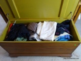 (BED1) CONTENTS OF CHEST INCLUDES KNITTED ITEMS AND CLOTH, ITEM IS SOLD AS IS WHERE IS WITH NO