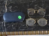 (FOYER) VINTAGE LOT; MISC.. SKELTON KEYS AND 2 PR. OF GOLD RIMMED GLASSES MARKED 10 K WITH A