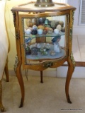 (LR) (LR) ANTIQUE FRENCH ORMOLU AND PAINTED HEART SHAPED VITRINE WITH INTRICATE PAINTING OF FLOWERS