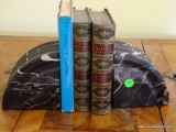 (LR) BOOKS AND BOOKENDS- PR. OF MARBLE BOOKENDS, 2 VOLUMES OF 19TH CEN LEATHER BOUND BOOKS OF THE