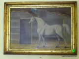 (LR) ANTIQUE 19TH CEN. OIL ON WOODEN PANEL OF HORSE IN GOLD FRAME- 18 IN X 15 IN- ITEM IS SOLD AS IS