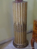 (LR) ANTIQUE MARBLEIZED AND GOLD PAINTED (ORIGINAL PAINT) WOODEN COLUMN PEDESTAL- 13 IN DIA. X 38 IN