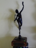 (LR) ANTIQUE BRONZE STATUE ON WOODEN BASE - PLAQUE READS- CHALLENGE MAXIME MAGINIEAU- 10 IN X 10 IN