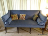 (LR) MAHOGANY FEDERAL STYLE SOFA ( POSSIBLY BIGGS, RICHMOND, VA. ) RE-UPHOLSTERED IN BLUE VELVET-