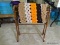 (UPBED 1) ANTIQUE WALNUT VICTORIAN QUILT RACK- 28 IN X 9 IN X 35 IN, INCLUDES AFGHAN, ITEM IS SOLD