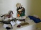 (UPBED 1) LOT ON TOP OF DRESSER- INCLUDES WOODEN ROCKING HORSE- 12 IN H, DOLL ON STAND- 19 IN H, 3