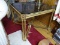 (FAM) ONE OF A PR. OF GOLD AND SMOKE GLASS TOP TABLES- 26 IN X 26 IN X 20 IN, ITEM IS SOLD AS IS