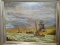 (FAM) ANTIQUE FRAMED OIL ON BOARD OF FISHING BOATS AND SEASHORE, IN GOLD FRAME- 16 IN X 14 IN. ITEM