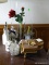 (FAM) LOT OF MISCELL.- 2 CANDLEHOLDERS, MINIATURE BRASS EASELS, GLASS COASTERS, LIFT TOP METAL PIANO
