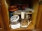 (KIT) CABINET LOT OF ASSORTED ITEMS TO INCLUDE A BLACK & DECKER CHOPPER WITH ATTACHMENTS, BAKING