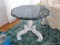 (SUN) PAIR OF GREEN MARBLE TOP AND WHITE BASE END TABLES/SIDE TABLES. EACH MEASURES 19 IN X 18 IN.