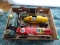 (SUN) TRAY LOT OF VINTAGE TOYS TO INCLUDE A TIN TRAIN, A TIN RACE CAR WITH VINYL WHEELS, AND A RACE