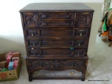 (UPBED 1) VINTAGE 1920'S OAK JACOBEAN STYLE CHEST, HEAVILY CARVED WITH MINERS AND FLOWERS, 3