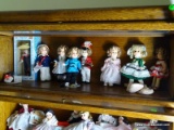 (UPBED 1) SHELF LOT OF 8 SHIRLEY TEMPLE DOLLS- 6 IN H, ITEM IS SOLD AS IS WHERE IS WITH NO