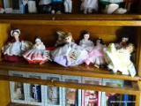 (UPBED 1) SHELF LOT OF 8 MADAME ALEXANDER DOLLS FROM LITTLE WOMEN SERIES- 7 IN H,ITEM IS SOLD AS IS