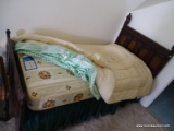 (UPBED 1) TWIN BOX SPRING AND MATTRESS WITH LINENS, ITEM IS SOLD AS IS WHERE IS WITH NO GUARANTEES