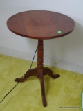 (UPBED 2) ROUND WALNUT CANDLESTAND- 17 IN X 22 IN, ITEM IS SOLD AS IS WHERE IS WITH NO GUARANTEES OR