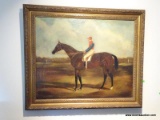(FAM) ANTIQUE FRAMED 19HT CEN OIL ON CANVAS OF HORSE AND JOCKEY ( CRACKLY TO PAINT, BUT NO OTHER