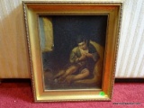 (FAM) ANTIQUE FRAMED OIL ON BOARD OF YOUNG BOY IN GOLD FRAME- 11.25 IN X 13.5 IN, ITEM IS SOLD AS IS