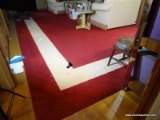 (FAM) LARGE RED AND WHITE RUG- 14 FT X 22 FT. 9 IN, ITEM IS SOLD AS IS WHERE IS WITH NO GUARANTEES