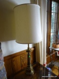 (FAM) PR OF BRASS LAMPS WITH SHADES- 42 IN H, ITEM IS SOLD AS IS WHERE IS WITH NO GUARANTEES OR