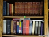 (FAM) 2 SHELVES OF BOOKS- 11 VOLUMES OF LEATHER BOUND MARBLEIZED BOOKS OF JOHN STODDARD'S LECTURES