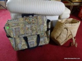 (FAM) CLOTH CARRY ON BAG AND 2 WOVEN WICKER HANDBAGS, ITEM IS SOLD AS IS WHERE IS WITH NO GUARANTEES