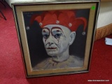(FAM) FRAME OIL ON CANVAS OF CLOWN BY KENDRICK- 1962, IN GOLD FRAME- 19 IN X 21 IN, ITEM IS SOLD AS
