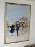 (FAM) FRAMED OIL ON CANVAS OF A FAMILY IN EUROPE- WHITE WASHED FRAME- 19.5 IN X 25 IN, ITEM IS SOLD