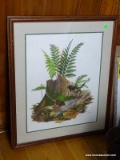 (FAM) FRAMED AND DOUBLE MATTED BIRD PRINT SIGNED AND NUMBERED BY RAY HARMON OAK FRAME 23 IN X 27 IN