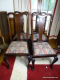 (FAM) 4 VINTAGE MAHOGANY QUEEN ANNE CHAIRS- 18 IN X 16 IN X 42 IN,ITEM IS SOLD AS IS WHERE IS WITH