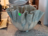 (SUN) ART POTTERY VASE WITH CONTENTS TO INCLUDE A BLUE VISOR AND VINYL GLOVES. ITEM IS SOLD AS IS
