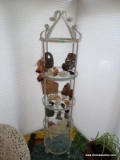 (SUN) WROUGHT IRON 4 TIER SHELVING UNIT WITH GLASS SHELVES AND TWIST TURNED SUPPORTS. MEASURES