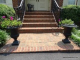 (OUT) PAIR OF CAST IRON URN STYLE PLANTERS. EACH MEASURES 18 IN X 25 IN. ITEM IS SOLD AS IS WHERE IS