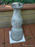 (OUT) CONCRETE BIRDBATH BASE. MEASURES 27 IN TALL. ITEM IS SOLD AS IS WHERE IS WITH NO WARRANTY OR