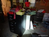 (BASE) CONTENTS OF BASEMENT WALL TO INCLUDE A FILING CABINET, ROLLING TOOL BOXES, DRILL PRESS, LARGE