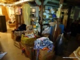 (BASE) CONTENTS OF HALF OF BASEMENT TO INCLUDE ORGANIZERS, HOLIDAY DECOR, ANTIQUE BRASS DOOR