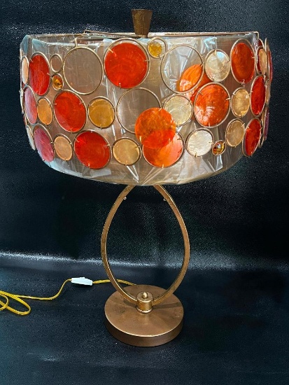 28 INCH COPPER FINISH CAPIZ SHELL TABLE LAMP ON/OFF TOUCH CONTROL, BRAND NEW IN ORIGINAL BOX BY 'OK'