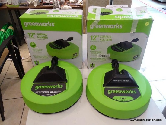 (R1) GREENWORKS 12" SURFACE CLEANER. WORKS WITH PRESSURE WASHERS UP TO 2300 PSI. IS IN OPENED BOX.