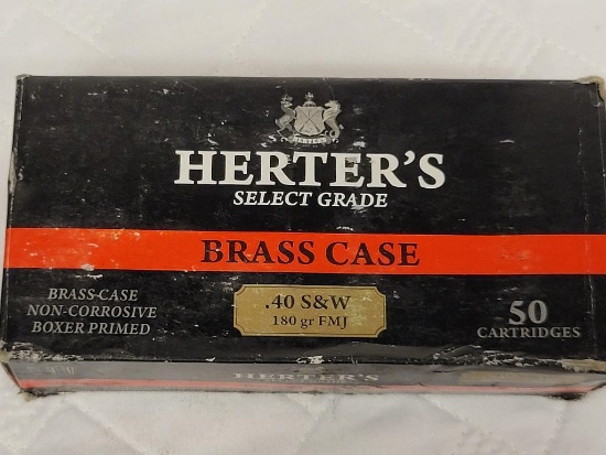 HERTER'S SELECT GRADE BRASS CASE .40 S&W 50 CARTRIDGES 180 GR. FMJ. ITEM IS SOLD AS IS WHERE IS WITH