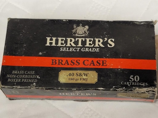 HERTER'S SELECT GRADE BRASS CASE .40 S&W 50 CARTRIDGES 180 GR. FMJ. ITEM IS SOLD AS IS WHERE IS WITH