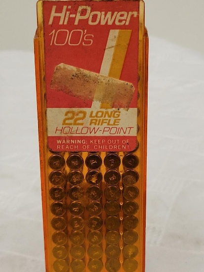 HI-POWER 100'S 72 CARTRIDGE 22 LONG RIFLE HOLLOW-POINT. ITEM IS SOLD AS IS WHERE IS WITH NO