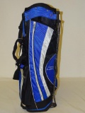 CARRYLITE LSX GOLF CLUB BAG BLUE, BLACK AND WHITE. ITEM IS SOLD AS IS WHERE IS WITH NO GUARANTEES OR